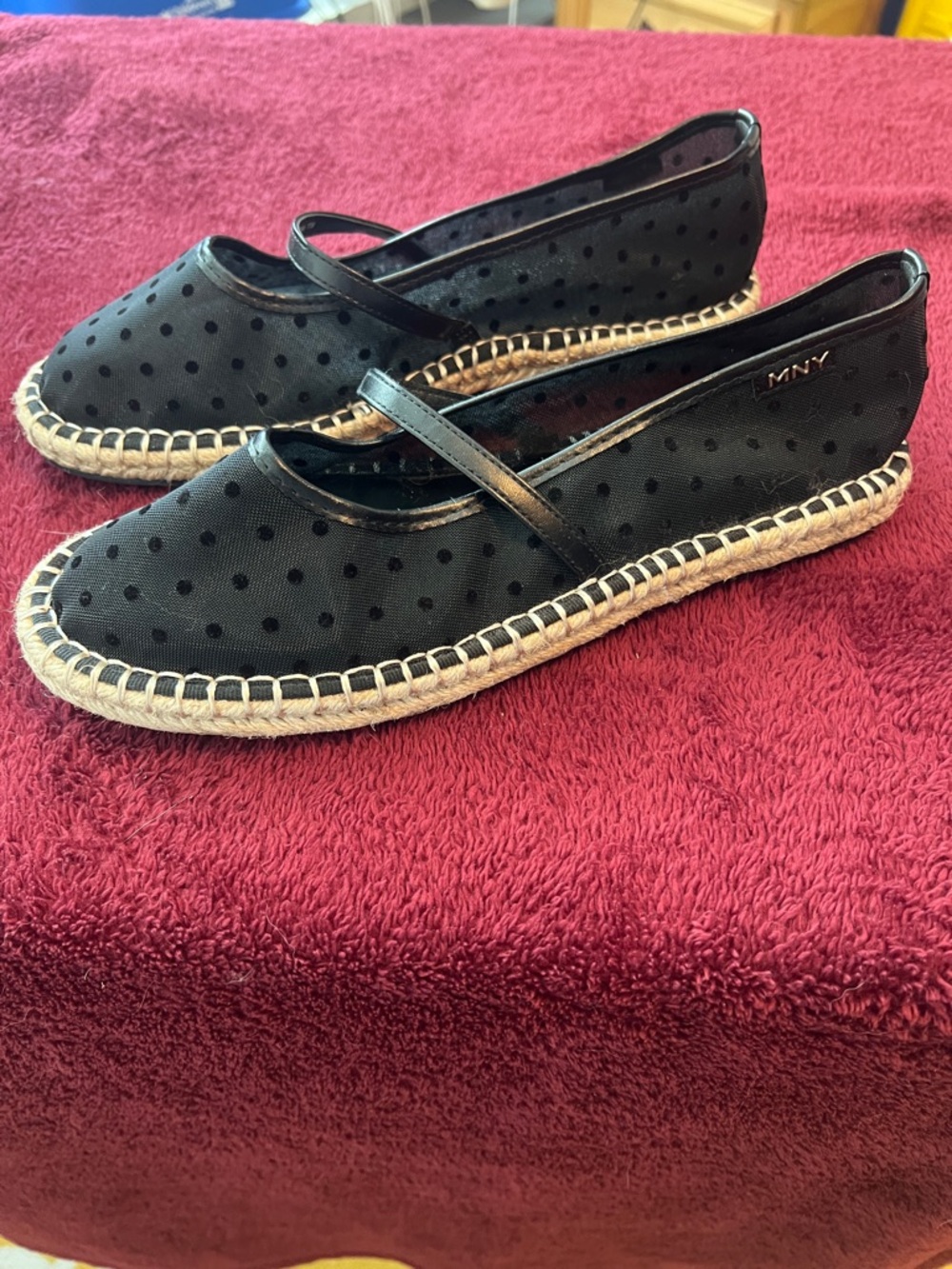 Marc New York Black Polka Dot Mary Jane Espadrilles with Jute Trim